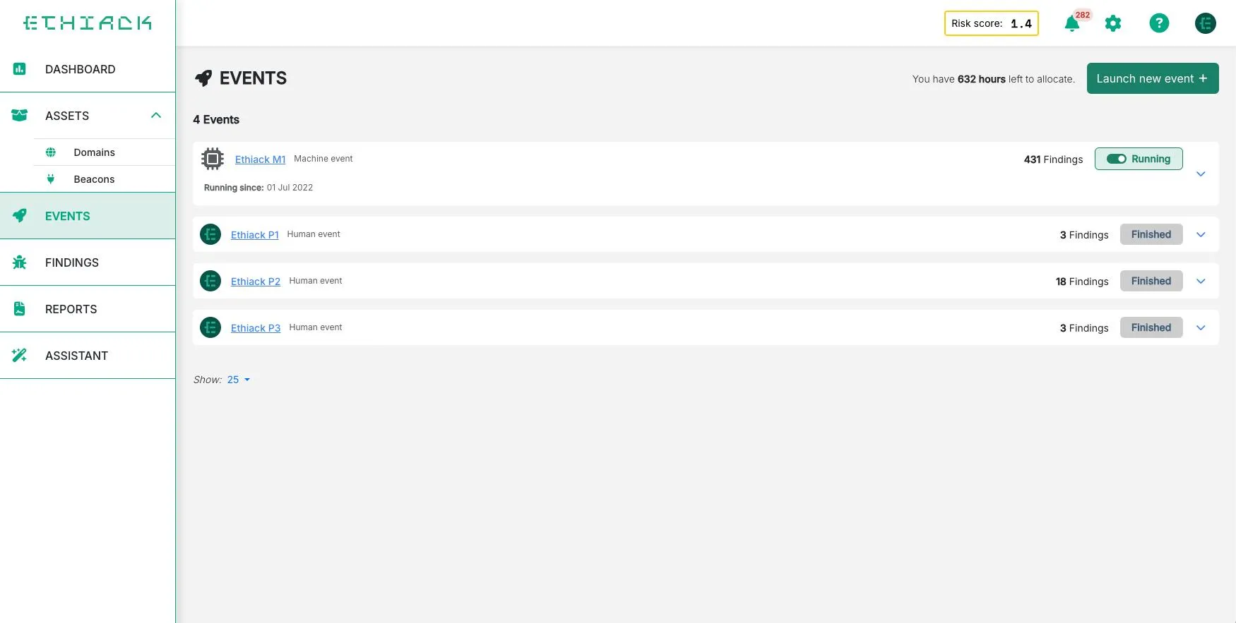 Screenshot Ethiack Portal Events